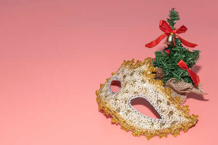 christmas toys on a pink background copyspaceの写真素材