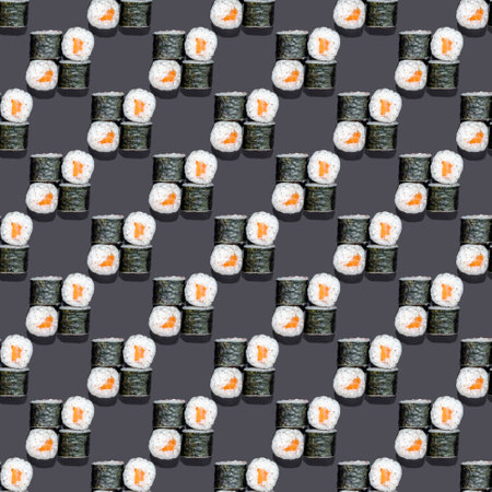seamless sushi pattern with a hard shadow on a gray backgroundの写真素材