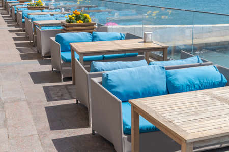 empty cafe tables close-up as a backgroundの写真素材