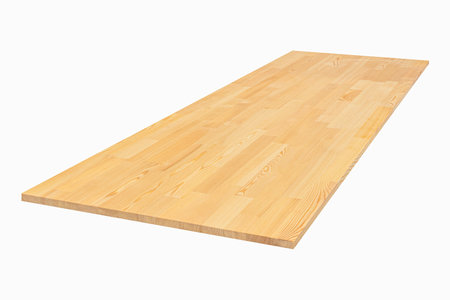 furniture board made of solid larch lamellar on a white backgroundの写真素材