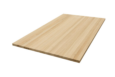 furniture board made of solid oak lamellar on a white backgroundの写真素材