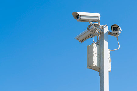 CCTV cameras on the background of a tropical forest close-upの写真素材