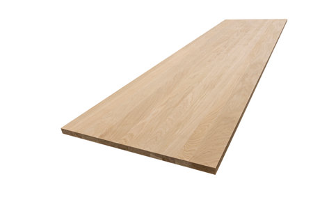 furniture board made of solid oak lamellar on a white backgroundの写真素材