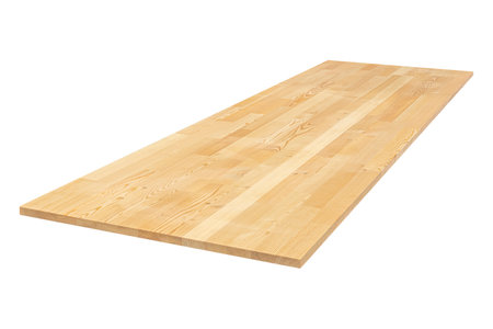 furniture board made of solid larch lamellar on a white backgroundの写真素材