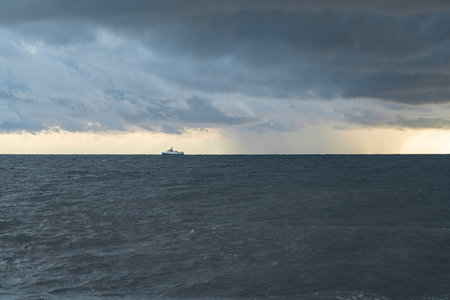 storm at sea waves clouds rain windの写真素材