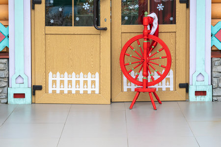 decorated entrance door to the weaving workshopの写真素材