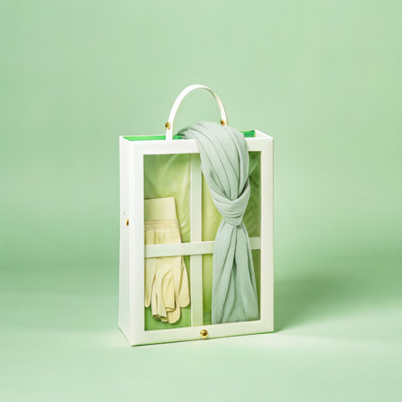 Gifting Box Design Featuring Transparent Window and Scarf in Standard Scale. Generative AIの素材