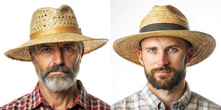 Men's Straw Hats Displayed on Herz Standard Scale With Distinct Styles. Generative AIの素材