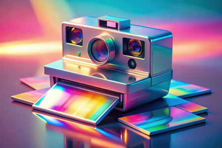 Vintage Polaroid Camera Capturing Vibrant Colors With Holorz Standard Scale. Generative AIの素材