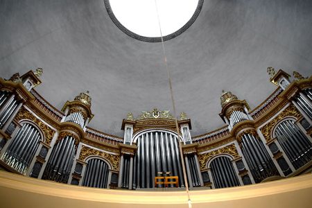 Cathedral organ with sun light in windowのeditorial素材