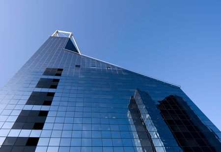 Bank building and blue skyの写真素材