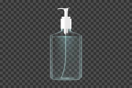Realistic dispenser bottle. Hand sanitizer with luquid soap. Hand wash gel. Realistic 3D vector illustration isolated on transparent backgroundのイラスト素材