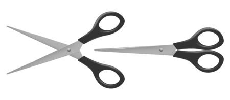 Realistic scissor. Open and closed black scissors mockup. Detailed vector illustration isolated on white backgroundのイラスト素材
