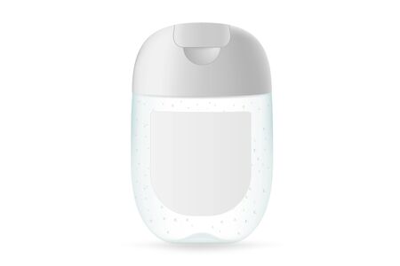 Hand wash sanitizer bottle. Pocket dispenser mockup for your product. Plastic bottle with label ready for mock up. Vector illustration isolated on white backgroundのイラスト素材