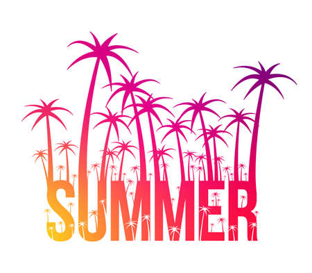 Summer word with palms isolated on white background. Abstract vector illustrationのイラスト素材