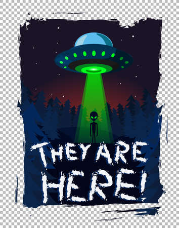 Alien invasion on Earth. UFO at night. Posterのイラスト素材