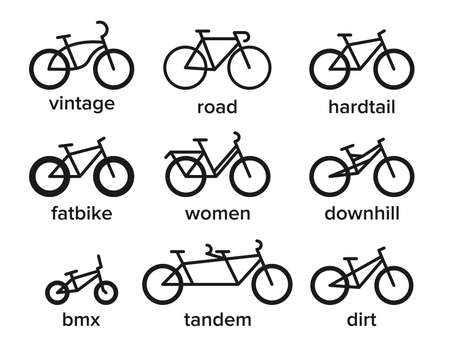 Bicycle types icons set. Simple illustration of 9 bicycle types icons for web.のイラスト素材