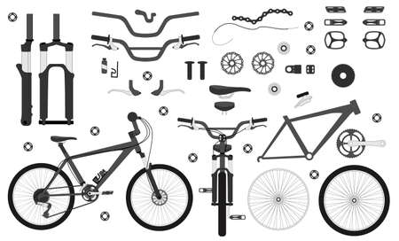 Road bicycle parts and accessories silhouette set, elements for infographicのイラスト素材
