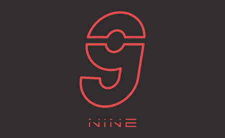 Number nine  illustration. Red number 9 isolated on black background.のイラスト素材