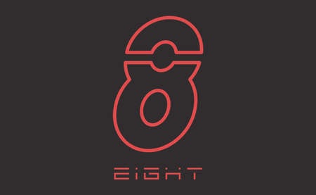 Number eight illustration. Red number 8 isolated on black background.のイラスト素材