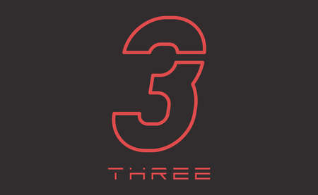 Number three illustration. Red number 3 isolated on black background.のイラスト素材
