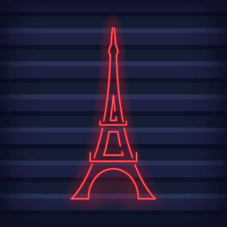 Eiffel tower made from neon lines in a dark wall. Vector illustrationのイラスト素材