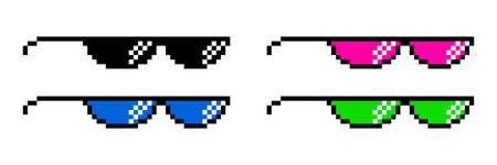 glasses pixel art style 8-bit, thug lifestyle, vector glasses meme for design photos and pictures.のイラスト素材