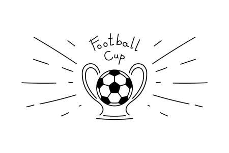 Football cup doodle style hand drawn vector banner. Black line illustration isolated on white backgroundのイラスト素材