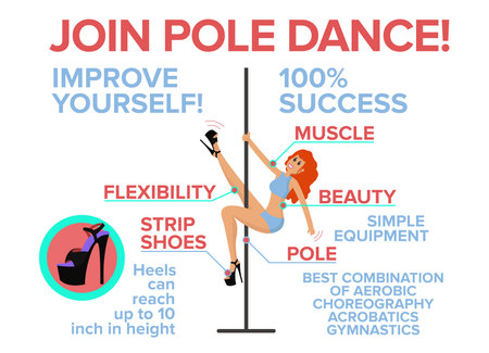 Pole dance infographic. Woman dancing pole. Vector illustration isolated on white background