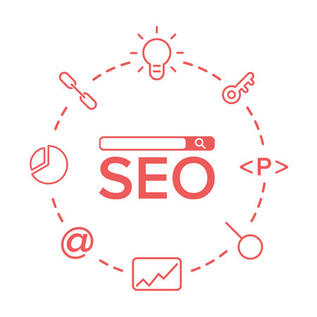 SEO icons with magnifying glassのイラスト素材