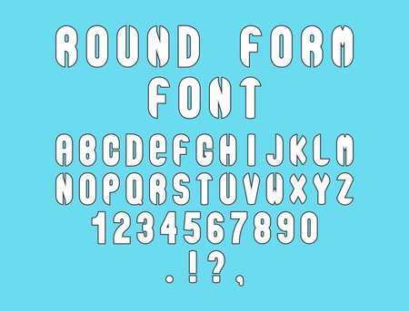 Round form font. Hand drawn letters and numbers.のイラスト素材