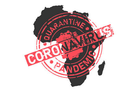 Africa coronavirus stamp. Concept of quarantine, isolation and pandemic of the virus in African continent. Vector illustration isolated on white backgroundのイラスト素材