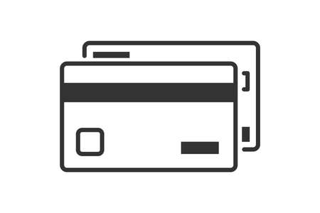 Credit card web icon. Black color line flat style sign of credit card. Front and back side. Perfect for web, online store, ect. Vector illustartion isolated on white backgroundのイラスト素材