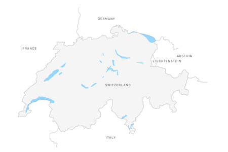 Switzerland map isolated on white background. Vector thin line border map with neighboring countriesのイラスト素材