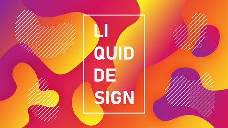 Colorful geometric background. Fluid shapes composition with white frame and copy space