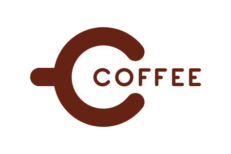 Coffee icon concept. C letter in a cup form. Coffee inscription. Vector illustration isolated on white backgroundのイラスト素材