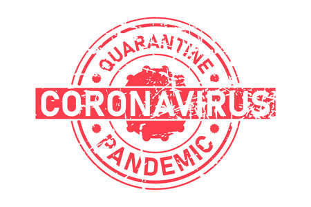Coronavirus stamp vector inscription. Red vector round grunge stamp imprint with Coronavirus text. Quarantine and pandemic text. Vector illustration isolated on white background.のイラスト素材