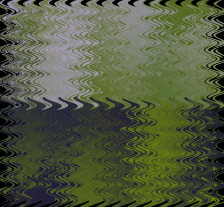 Computer-generated shades of green and purple with white form a rippled background with a black edge, resembling stained glass.の写真素材