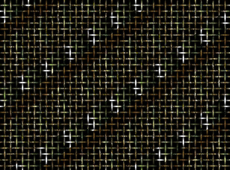 Green, brown, and white mottled strands intersect to create a textured basket weave background...