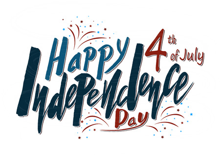 Handwritten text for holiday Independence Day of the United States on July 4 on a textured background. Vector for greeting card, banner, greeting, print.のイラスト素材