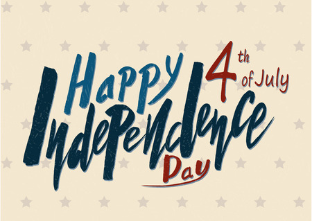 Handwritten text for holiday Independence Day of the United States on July 4 on a textured background. Vector for greeting card, banner, greeting, print.のイラスト素材