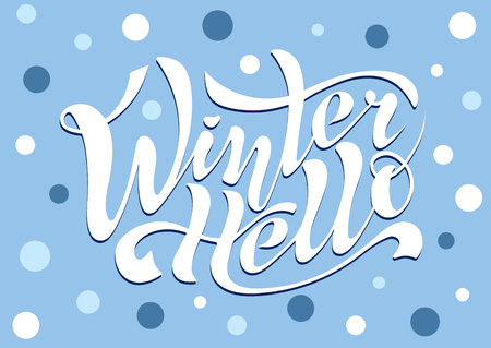 Beautiful handwritten inscription Hello Winter calligraphy on a textured background for postcards, decorations, toys, prints on clothes or souvenirs. Vector Isolatedのイラスト素材