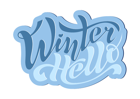 Beautiful handwritten inscription Hello Winter calligraphy on a textured background for postcards, decorations, toys, prints on clothes or souvenirs. Vector Isolatedのイラスト素材