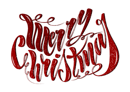 Beautiful handwritten text Merry Christmas. Vector illustration isolated on textured background for greeting cards, labels, packaging, logo, decorations.のイラスト素材