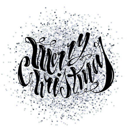 Beautiful handwritten text Merry Christmas. Vector illustration isolated on textured background for greeting cards, labels, packaging, logo, decorations.のイラスト素材