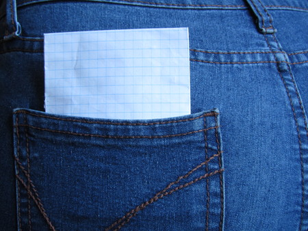 Blank sheet in a clothing pocketの写真素材