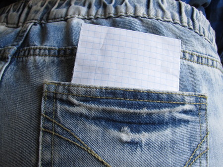 Blank sheet in a clothing pocketの写真素材