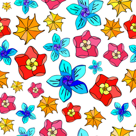 Decorative stylish spring seamless floral pattern. Bright endless texture with stylized flowers. Template for design and decoration.のイラスト素材