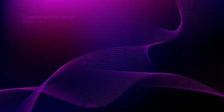 Dark minimalistic background with subtle waves. Design element of harmonious moving lines. Modern purple blue gradient smooth wave lines. Futuristic technology concept.のイラスト素材