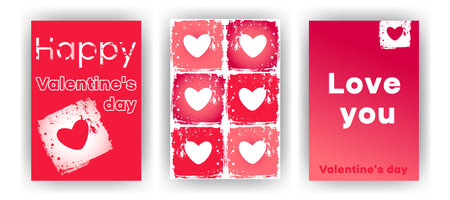 Modern design templates for Valentines day and love card, banner, poster, cover set. Trendy minimalism, aesthetics with gradients and typography.のイラスト素材